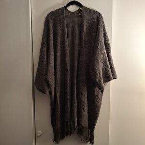 Lildy Women's Chic Open-Front Gray Crochet Kimono Cardigan Sweater